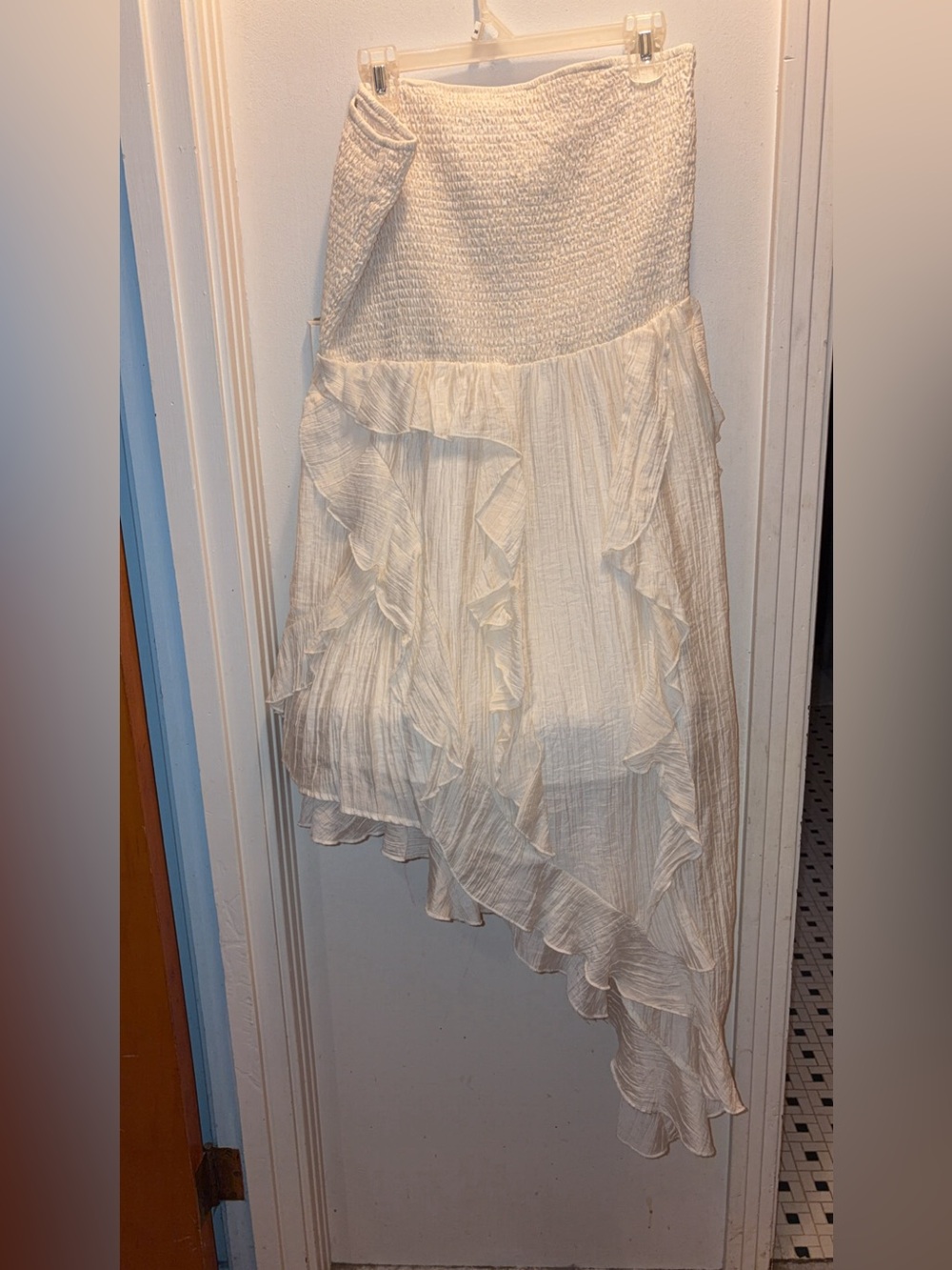 Strapless Cream Ruffle Tiered Maxi Dress